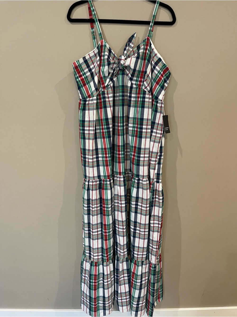 crown & ivy Plaid Tie-Front Sundress in Green, Red & Navy